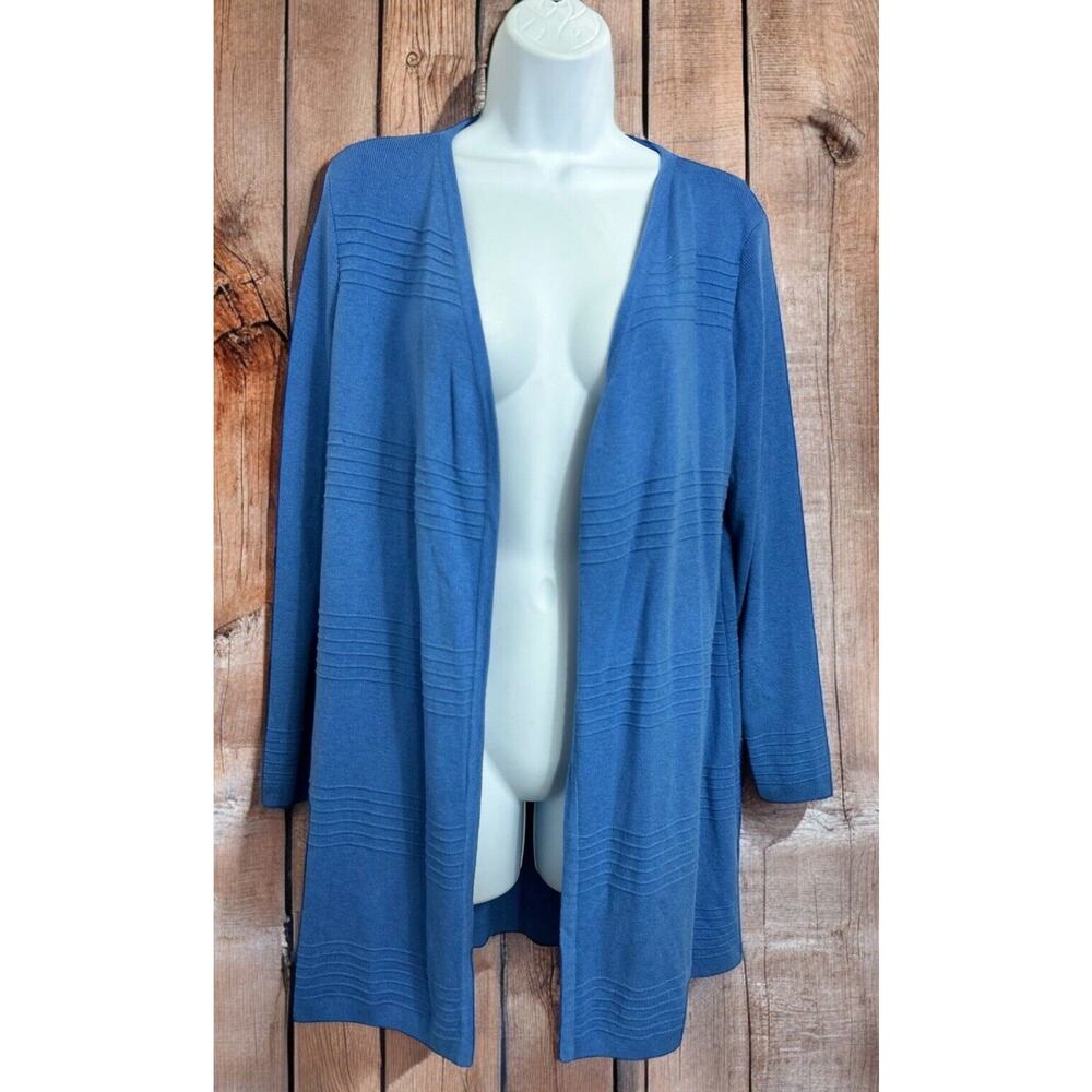 Charter Club Blue Cardigan Sweater Size M Long Fit Open Front Long-Sleeve Womens